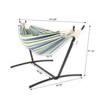 9ft Black Steel Pipe Hammock Frame with 200*150cm Polyester Cotton Hammock Coffee Strip Natural Rope Iron Hammock Set
