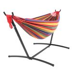 9ft Black Steel Pipe Hammock Frame with 200*150cm Polyester Cotton Hammock Coffee Strip Natural Rope Iron Hammock Set